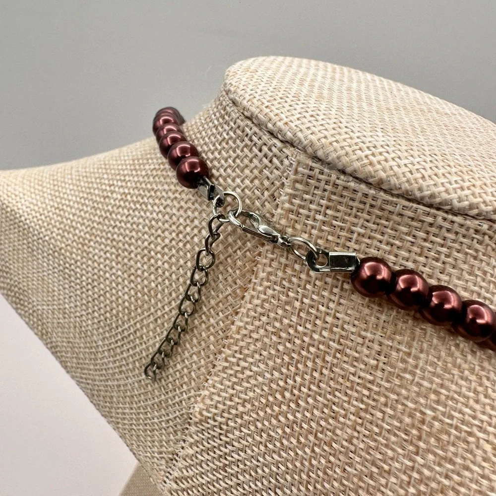 Vintage 90s Silver Tone Faux Pearl Beaded Necklace Boho Women's Classic Jewelry